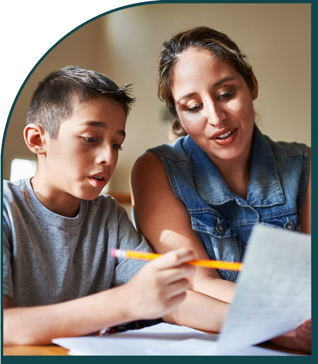 Mom and child doing homework